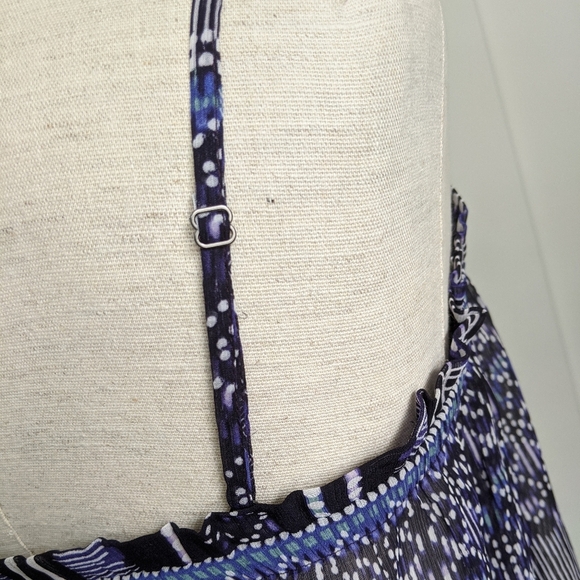 Tart Tank Camisole Sleeveless Square Neckline Ruffled Sheer Blue Ikat M NWT - Picture 6 of 8